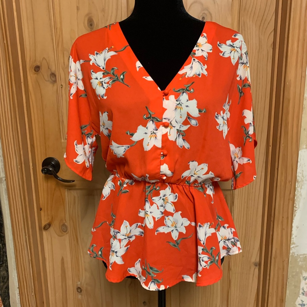 Sienna Sky Orange Flutter Sleeve Peplum Blouse